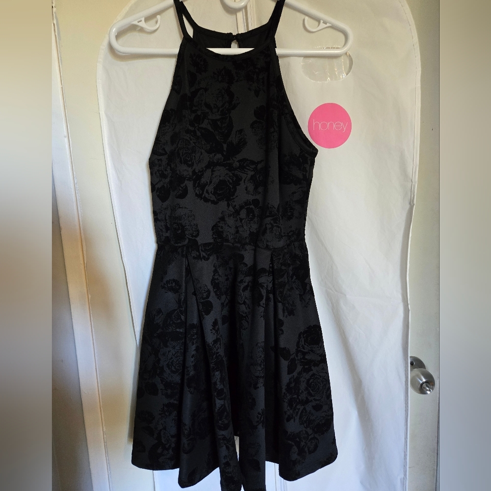 Black Floral Halter Dress US 6